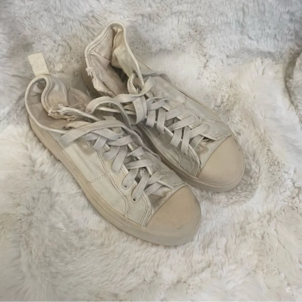 ZARA Off White Canvas Lace Up High Top Platform Sneakers 2210/731 EU 36 US 6